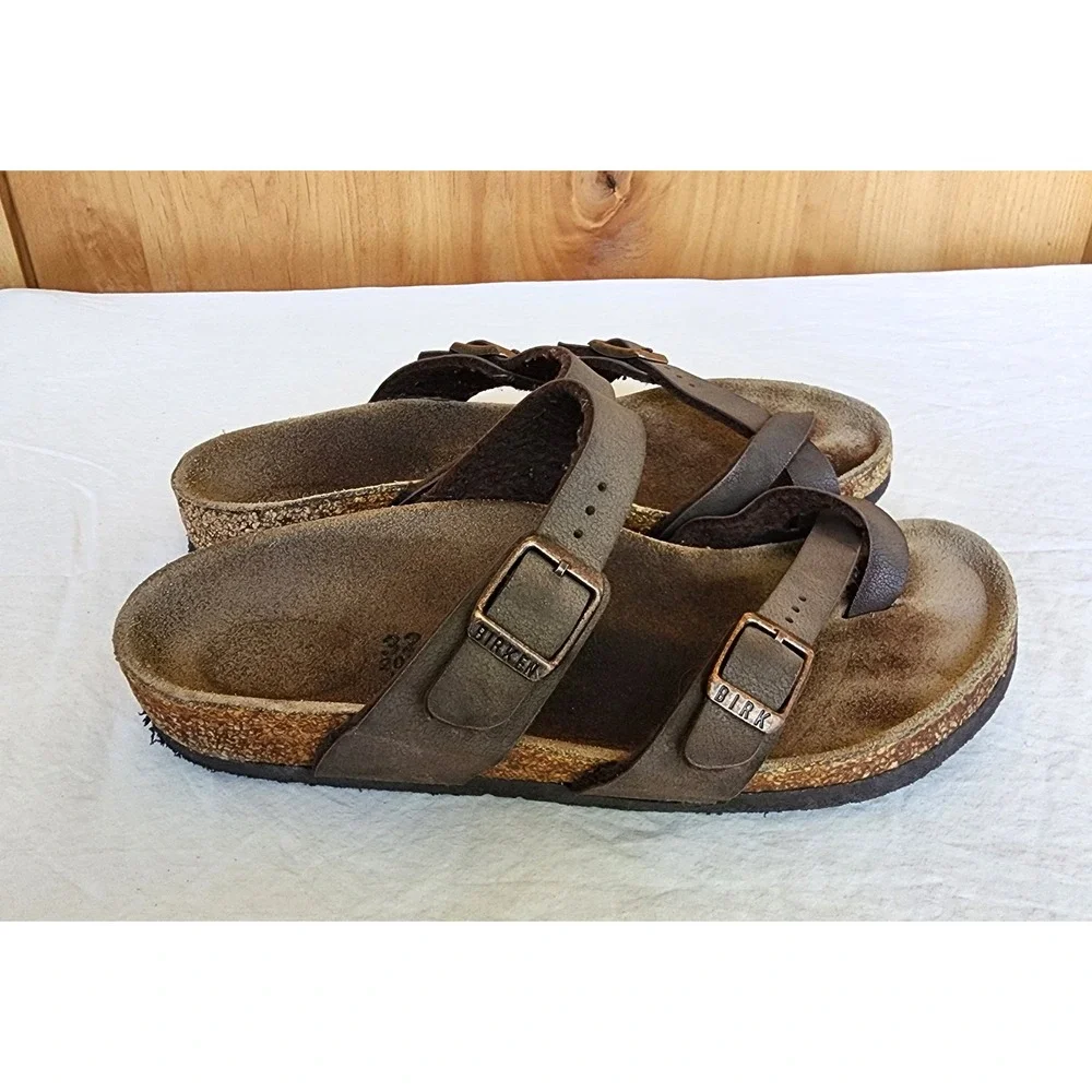 Birkenstock EU 32 Big Kids‎ Youth US 1 to 1.5 Brown Leather Double Strap Sandals